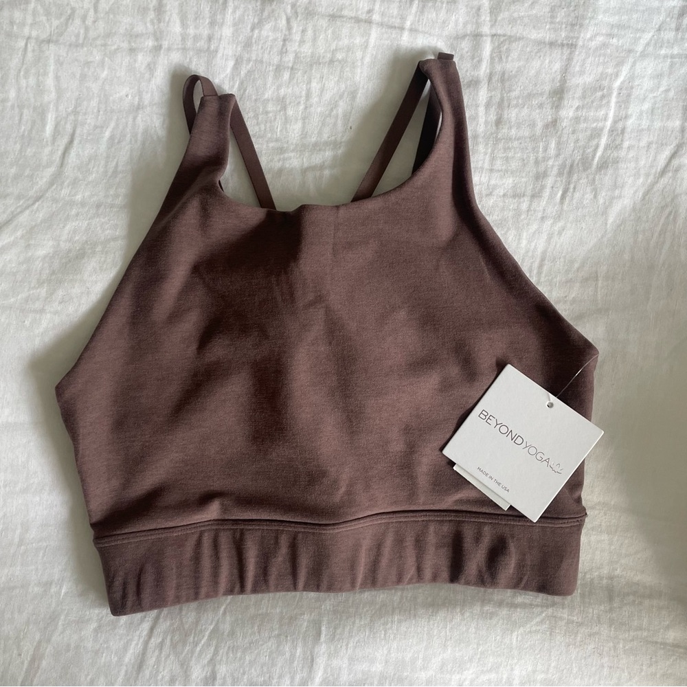 NWT Beyond Yoga Truffle Heather Spacedye Enlighten Long Line Bra